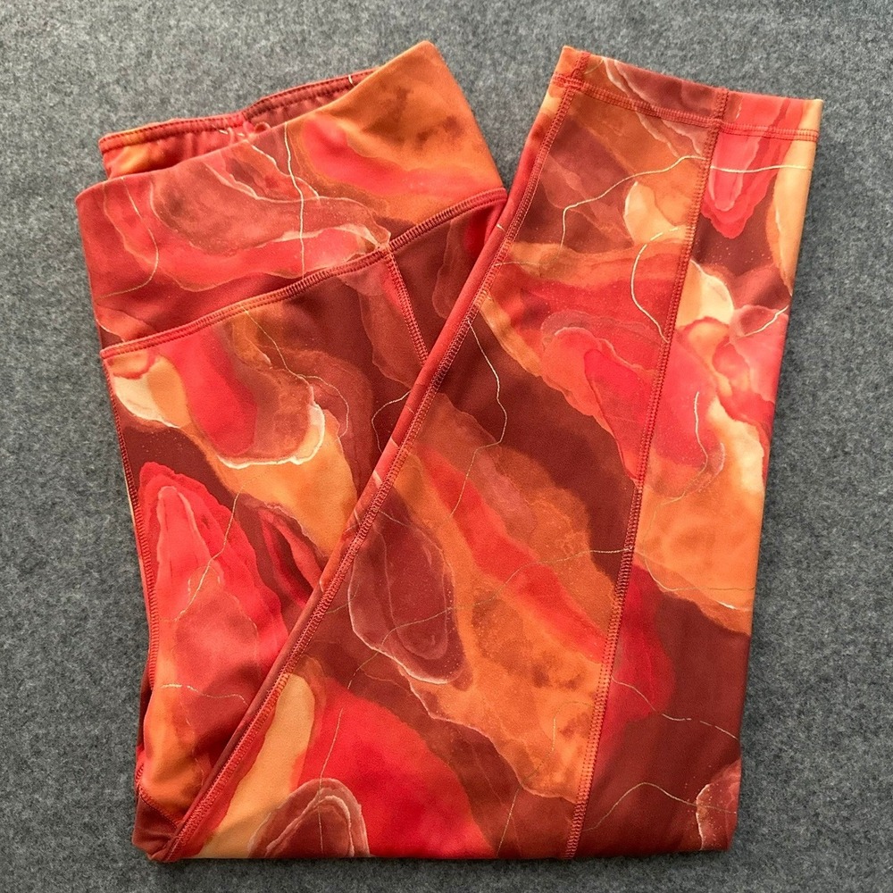 Live Well Active Orange Abstract Print Pocket Leggings XL 23" Yoga Athleisure